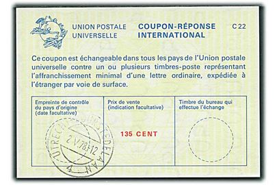 135 cent International Svarkupon stemplet Utrecht d. 2.5.1978.