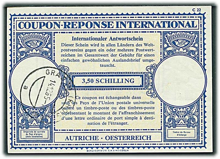 3,50 schilling International Svarkupon stemplet Graz d. 14.12.1965.