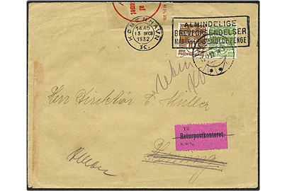5 øre lysegrøn og 10 øre brun bølgelinie på brev fra København d. 13.12.1932 til Herning. Sendt til returpostkontoret, lukket af postvæsenet og returneret.