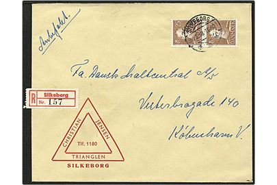 25 øre brun Chr. X på Rec. brev fra Silkeborg d. 30.3.1948 til København.