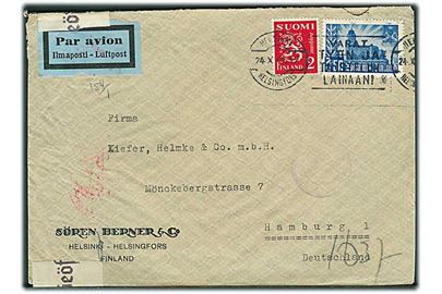 2 mk. Løve og 3,50 mk. Wiborg på luftpostbrev fra Helsinki d. 24.10.1941 til Hamburg, Tyskland. Åbnet af tysk censur i Berlin.