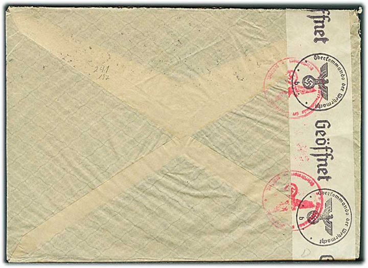 2 mk. Løve og 3,50 mk. Wiborg på luftpostbrev fra Helsinki d. 24.10.1941 til Hamburg, Tyskland. Åbnet af tysk censur i Berlin.
