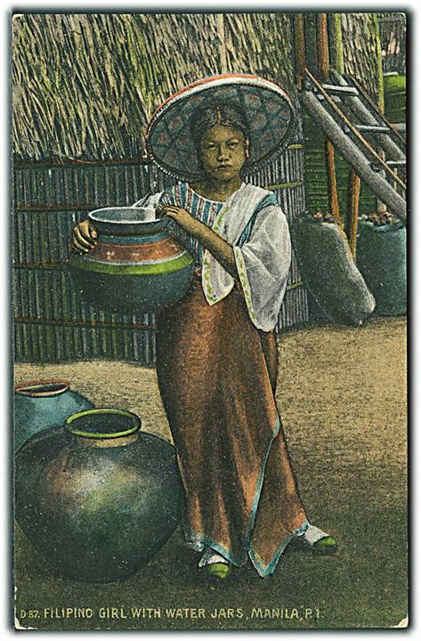 Filipino Girl with Water jars, Manila, P.I. Denniston's no. D. 37.