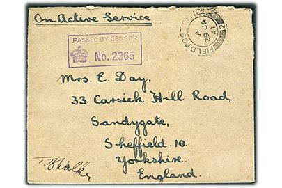 Ufrankeret OAS feltpostbrev stemplet Field Post Office 2 (= Reykjavik, Artun) d. 29.1.1941 til England. Unitcensor No. 2365.