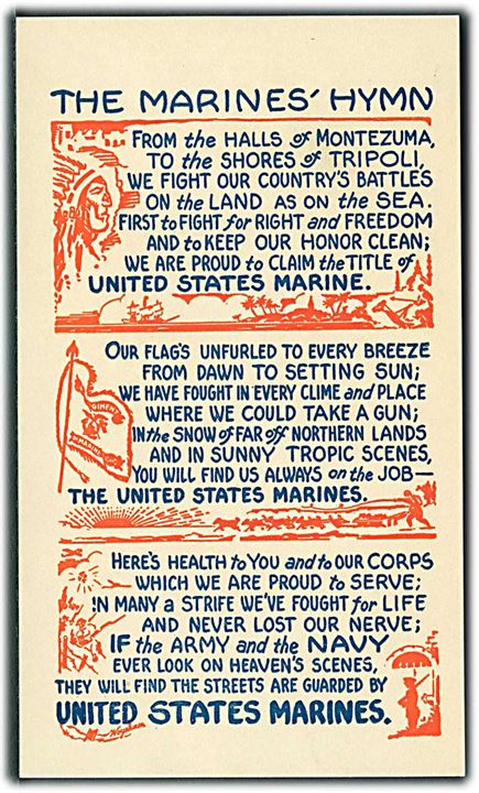 The Marines Hymn, United States Marines. MCPB 93438. 12-10-41 100 m. 282 PB. På bagsiden hilsen fra amerikansk soldat stationeret på Island med feltpostadresse APO 810 = Reykjavik.