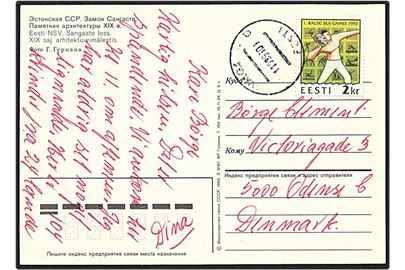 2 kr. Baltiske Lege på postkort fra Estland d. 11.9.1993 til Odense.