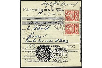 40 santimu på adressekort fra Stepeli, Letland, d. 14.8.1931 til Riga.