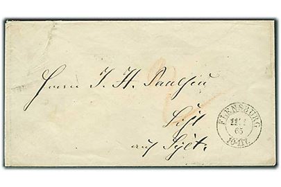 1865. Ufrankeret portobrev stemplet Flensburg d. 11.1.1865 via Tondern d. 11.1.1865 og Hoyer d. 12.1.1865 til List på Sylt. Påskrevet 2 sch. porto.