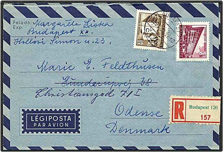Rec. luftpost brev fra Budapest, Ungarn, d. 17.8.1959 til Odense.