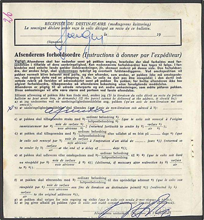 5 øre Bølgelinie, 60 øre SAS, 1 kr. og 5 kr. Rigsvåben på 6,65 kr. frankeret internationalt adressekort for luftpost ekspres pakke fra København d. 20.9.1961 til Belgien.
