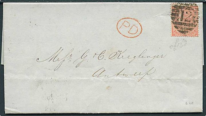 4d Victoria på brev annulleret med nr.stempel 48 fra London d. 7.1.1864 til Anvers, Belgien.