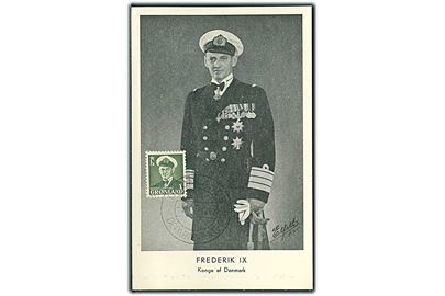 1 kr. Frederik IX (Konge af Danmark) på uadresseret maxikort. Afstemplet 5.31.1952 fra Grønlands Departementet. Birger Foss Kunstforlag u/no.