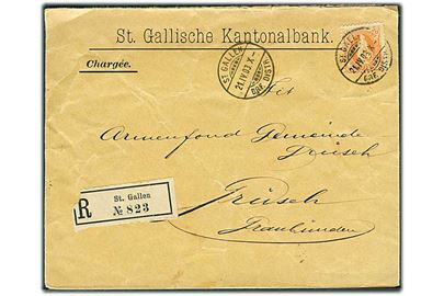 20 c. Stående Helvetia single på anbefalet brev fra St. Gallen d. 21.4.1903 til Zürich.