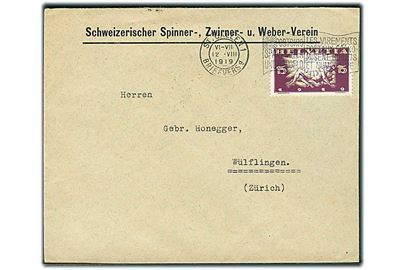15 c. Freds udg. single på brev fra St. Gallen d. 12.8.1919 til Wülflingen. 