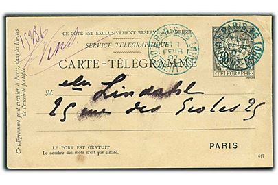 30 c. rørpost helsagsbrevkort i Paris d. 1.2.1897.