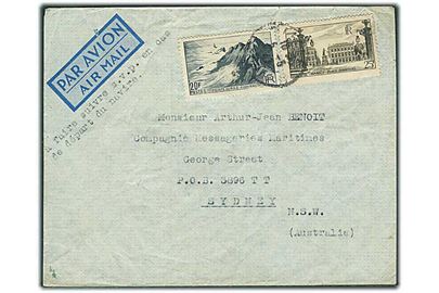20 c. og 25 c. på 45 c. frankeret luftpostbrev fra Lille d. 5.3.1947 til Sydney, Australien. Højeste luftpost takst til Zone 11.