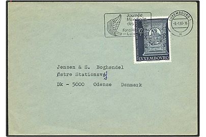 12 frank blåsort på brev fra Luxembourg d. 8.1.1980 til Odense.