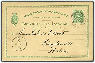 10 øre helsagsbrevkort med lapidar Aarhus I d. 17.11.1890 til Berlin, Tyskland.