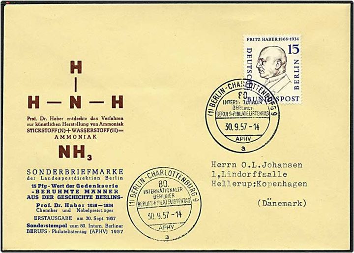 15 pfennig blå på brev fra Berlin, Tyskland, d. 30.9.1957 til Hellerup.