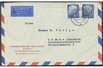 55 pfennig på luftpostbrev fra Starnberg, Tyskland, d. 7.1.1959 til Odense.