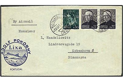 3,80$ på luftpost brev fra Lisabon, Portugal d. 28.9.1949 til København.