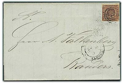 4 R.B.S. fuld rand på brev annulleret med svagt nr.stempel 113(?) og sidestemplet K.D.P.A. Altona d. 29.3.1854 til Randers. 