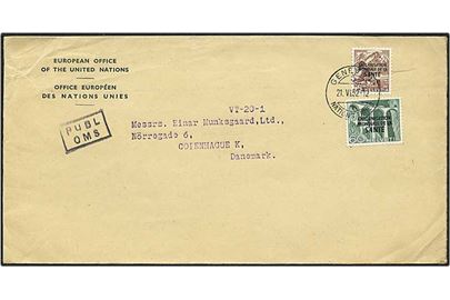 65 centimes på FN. post fra Geneve, Schweiz, d. 21.6.1952 til København.