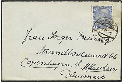 25 heller brev fra Wien, Østrig, d. 7.5.1915 til København. Åbnet af den østrigske censur i Wien.