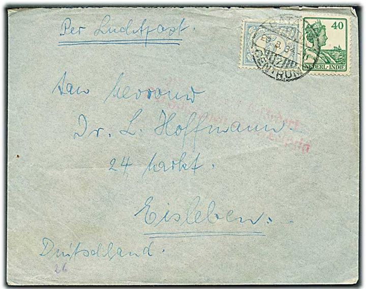 Hollandsk Ostindien. 5 c. og 40 c. på luftpostbrev fra Batavia d. 29.8.1934 til Eisleben, Tyskland.