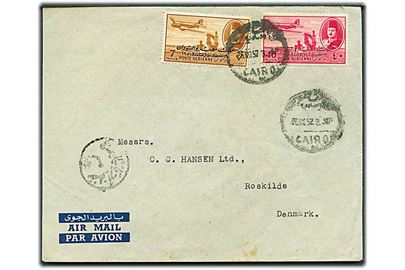 7 mills og 40 mills Provisorium på luftpostbrev fra Cairo d. 26.11.1952 til Roskilde, Danmark.