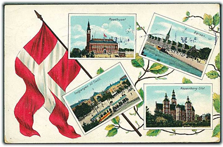 Partier fra København med Raadhuset, Børsen, Tivoli indgang & Rosenborg Slot. V. P. no. 217.