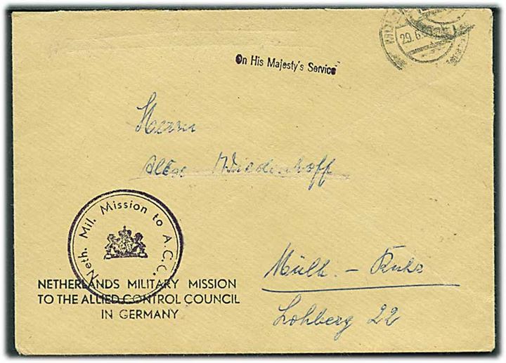 Ufrankeret OHMS brev d. 29.6.1950 fra Netherlands Military Mission to the Allied Control Council in Germany til Mülh.