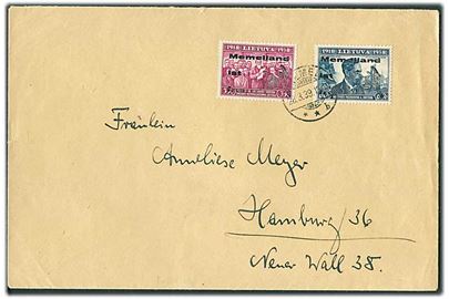 Komplet sæt Memelland provisorium på brev stemplet Memel d. 28.3.1929 til Hamburg, Tyskland.