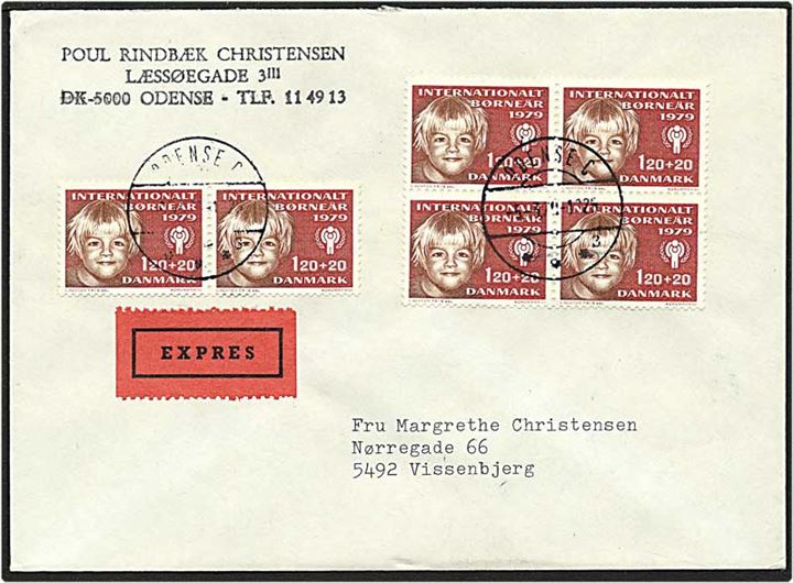 120+20 øre rød Internationalt børneår på expres brev fra Odense d. 5.3.1979 til Vissenbjerg.