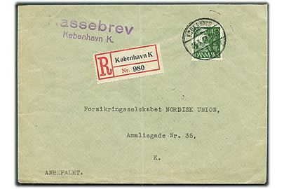 40 øre Karavel single på lokalt anbefalet brev i København d. 26.1.1932. Violet stempel: Kassebrev København K.