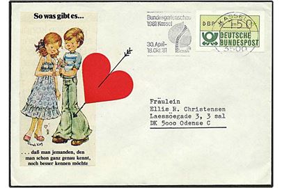 150 pfennig automatmærke på brev fra Kassel, Tyskland, d. 7.8.1981 til Odense.