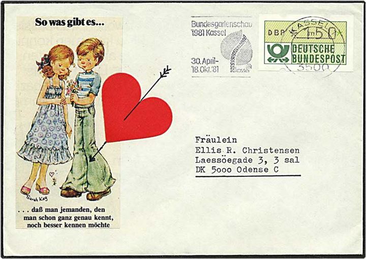 150 pfennig automatmærke på brev fra Kassel, Tyskland, d. 7.8.1981 til Odense.