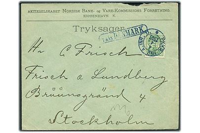 5 øre Våben på brev fra Kjøbenhavn annulleret med svensk bureaustempel PKXP. No. 2 A INR. d. 4.4.1903 og sidestemplet Från Danmark til Stockholm. Bagklap mgl.