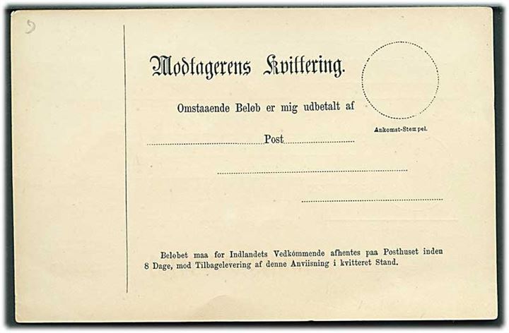 Postanviisning formular fra 1870'erne. Ubrugt.