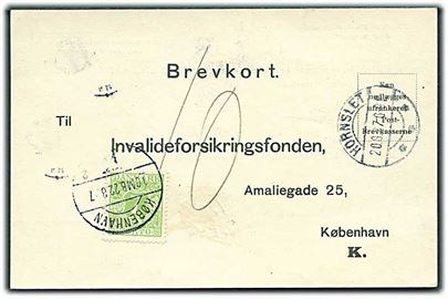Ufrankeret svarbrevkort fra Hornslet d. 20.8.1927 til København. Udtakseret i 10 øre porto, men kun påsat 7 øre Portomærke stemplet København d. 22.8.1927.