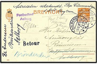 10 enkeltbrevkort fra Brønderslev d. 9.12.1936 til Aalborg. Retur som ubekendt i Aalborg m. stemp. Postbudfmd. Aalborg. Kortet har folder.