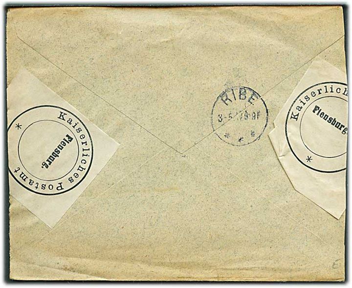 10 pfg. Germania (2) på brev fra Schottburg d. 27.4.1917 til V. Vedsted pr. Ribe, Danmark. Åbnet af tysk censur i Flensburg.