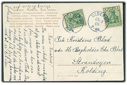 5 pfg. Germania (2) på brevkort stemplet Ulderup d. 25.3.1909 til Kolding, Danmark.