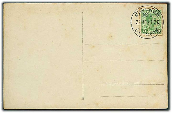 5 øre Chr. X på uadresseret fotobrevkort annulleret med brotype IIIb Krigsfangelejr No. 1 Danmark d. 22.9.1917. 