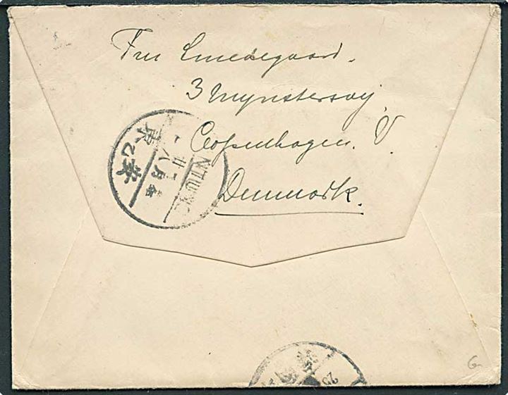 20 øre Chr. X i parstykke på brev fra København d. 10.10.1924 til Antung, Manchuriet. 