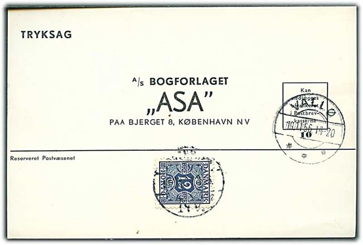 Ufrankeret svar-brevkort fra Vallø d. 19.11.1956 til København. Udtakseret i enkeltporto med 12 øre Portomærke stemplet København.