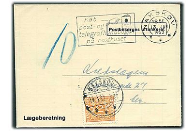 Ufrankeret Lægeindberetning sendt lokalt i Nakskov d. 13.1.1952. Udtakseret i enkeltporto med 10 øre Portomærke stemplet Nakskov.