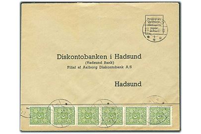 Ufrankeret svarkuvert fra Bælum d. 23.3.1962 til Hadsund. Udtakseret i enkeltporto med 5 øre Portomærke i 6-stribe stemplet Hadsund.
