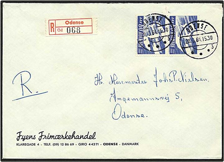 60 øre blå SAS på lokalt Rec. brev fra Odense d. 20.3.1964.