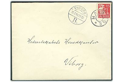 15 øre Karavel på brev annulleret med udslebet stjernestempel HALD EGE og sidestemplet Viborg B. d. 26.6.1940 til Viborg.